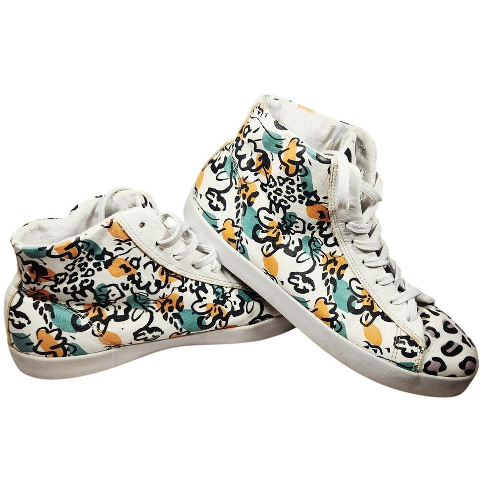 OTBT Hologram Shoes Women's Size 9 White Floral‎ Cheetah Leather